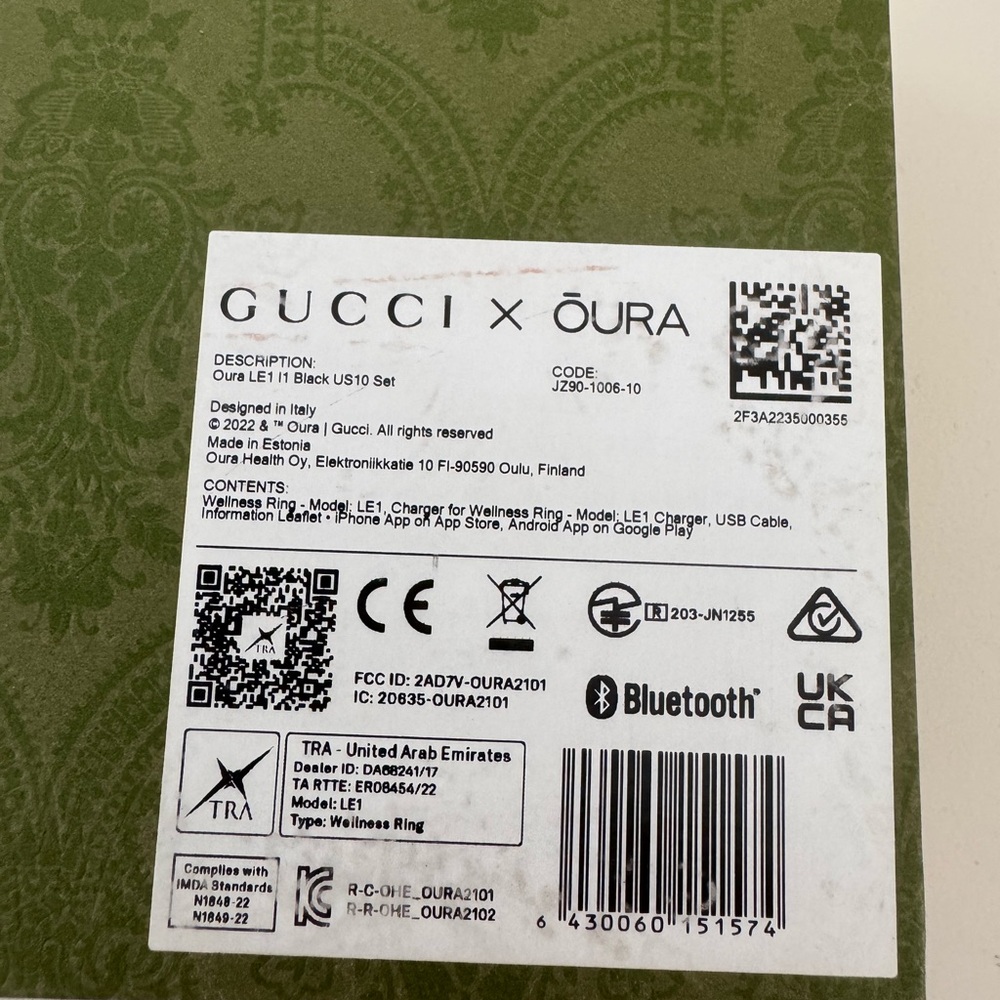 GUCCI Oura Ring Black Gold Design US Size 10 Authentic Fashion Jewelry Health - Picture 11 of 12